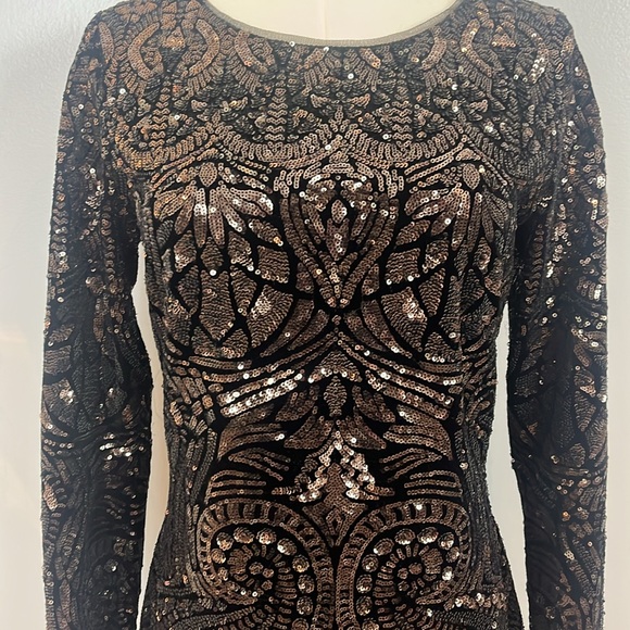 Aqua Black Dress with all over Gold Tone Sequins - Picture 5 of 17